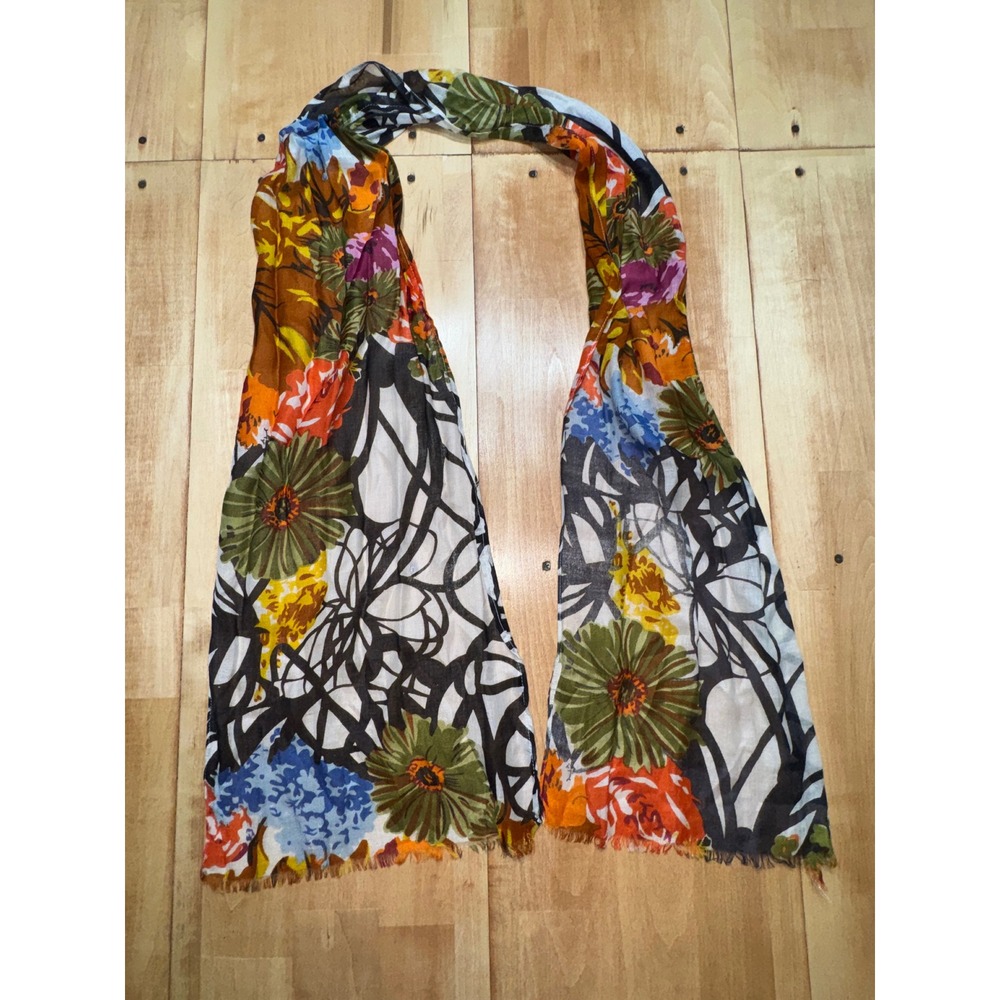 Womens Floral Abstractβ Print Lightweight Scarf Multicolor Boho Frayed Hem